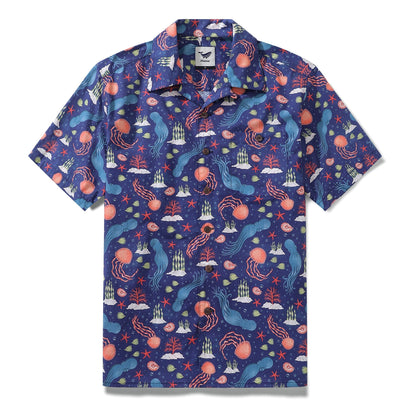 Summer Hawaiian Shirt For Men Underwater Cotton Beach Shirt Camp Collar