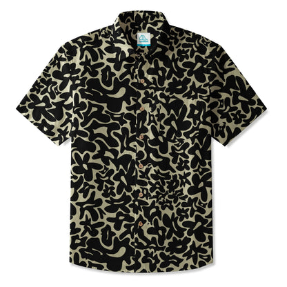 LeosWare® Men's Hawaiian Shirt Short Sleeve Button-up 100% Cotton Black Aloha Minimalist Black Brown Florals