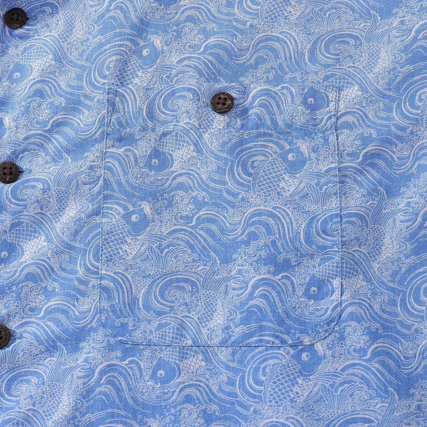 Hawaiian Shirts For Men Traditional Koi Carp Printed 100% Cotton Short Sleeve - Blue
