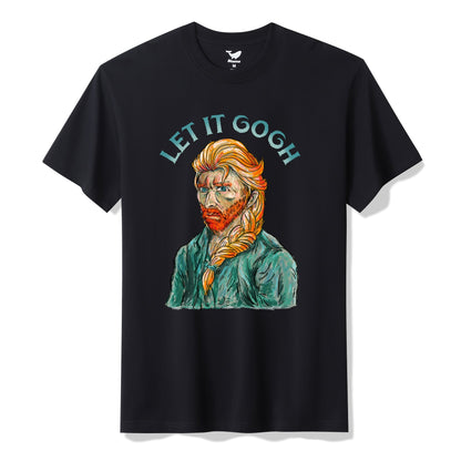 Hawaiian Tee For Men Let It Gogh By Dina Prasetyawan Tee Crew Neck 100% Cotton - BLACK