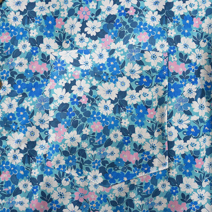 LeosWare® Flower Men's Hawaiian Shirt Short Sleeve Button-up 100% Cotton Blue Aloha Blue Sea Flower Trail