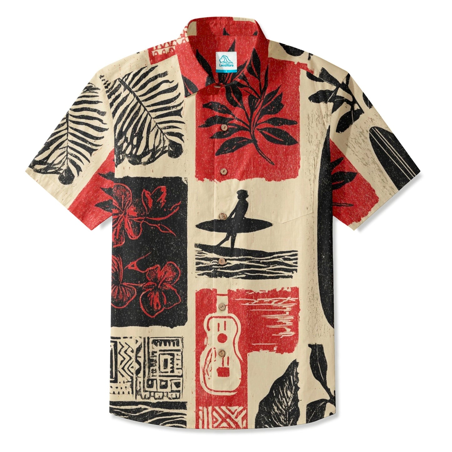 LeosWare® Men's Hawaiian Shirt Short Sleeve Button-up Breathable & Quick-Dry Aloha Island Drift