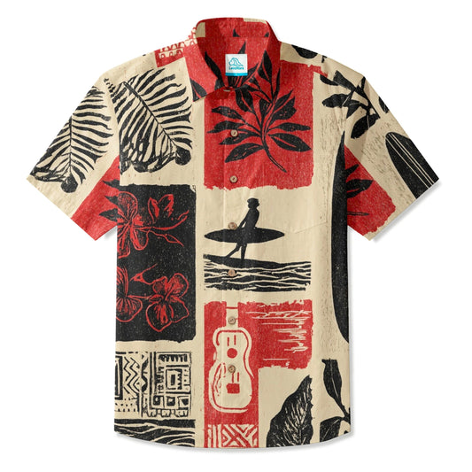 LeosWare® Men's Hawaiian Shirt Short Sleeve Button-up Breathable & Quick-Dry Aloha Island Drift