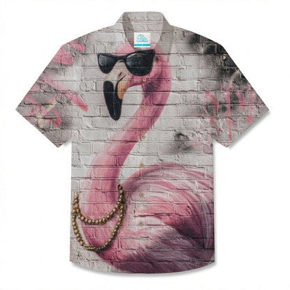 LeosWare® Men's Hawaiian Shirt Short Sleeve Button-up Breathable & Quick-Dry Aloha Flamingo Urban Chic