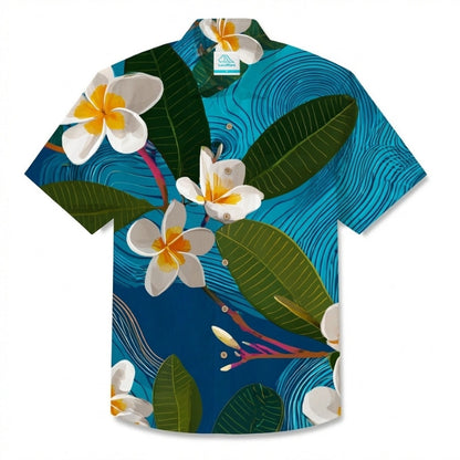 LeosWare® Men's Hawaiian Shirt Short Sleeve Button-up Breathable & Quick-Dry Aloha Plumeria At Sea