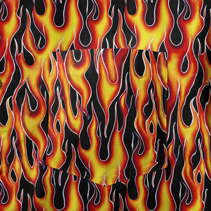 LeosWare® Flames Men's Hawaiian Shirt Short Sleeve Button-up 100% Cotton Yellow Aloha Flame Surge