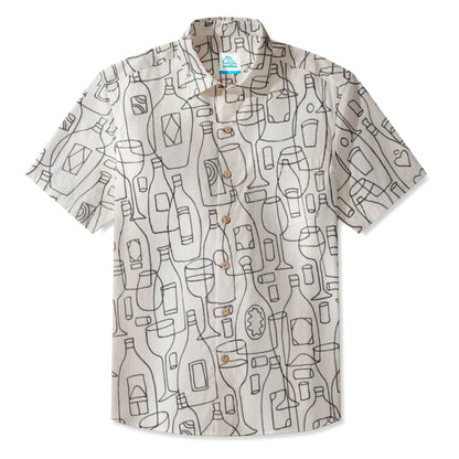 LeosWare® Men's Hawaiian Shirt Short Sleeve Button-up Breathable & Quick-Dry Aloha Wine O'clock