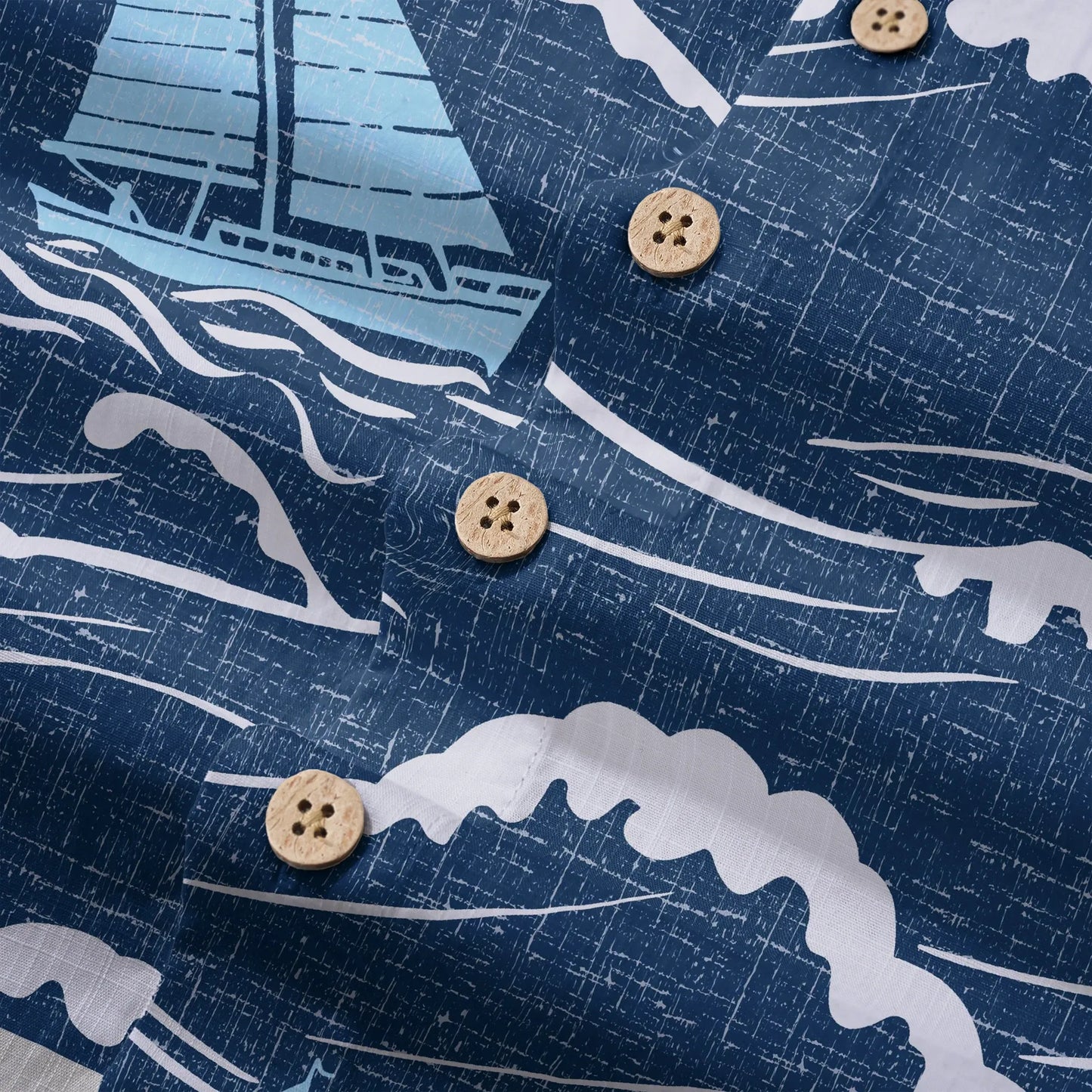 LeosWare® Sailboat Men's Hawaiian Shirt Short Sleeve Button-up 100% Cotton Blue Aloha Blue Sail Adventure