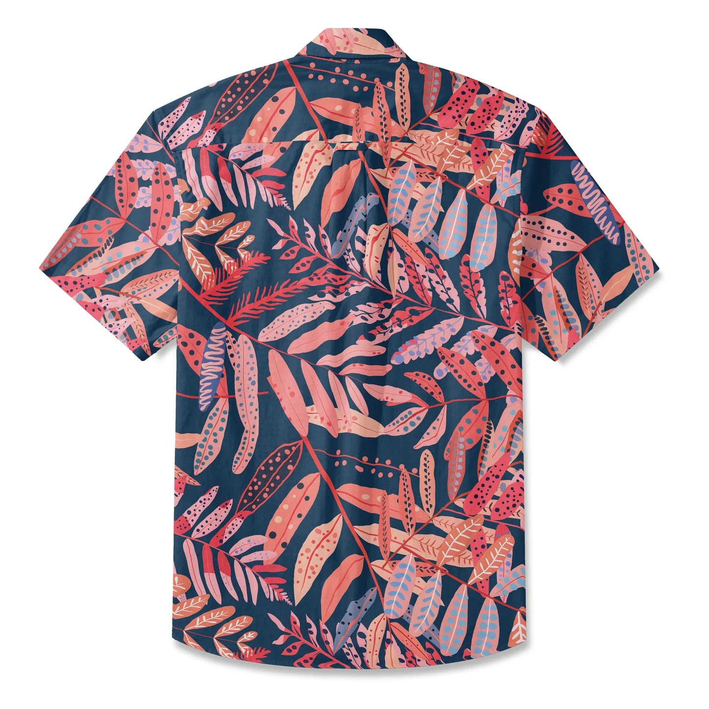 LeosWare® Plant Men's Hawaiian Shirt Short Sleeve Button-up 100% Cotton Red Aloha Crimson Leaf Jungle