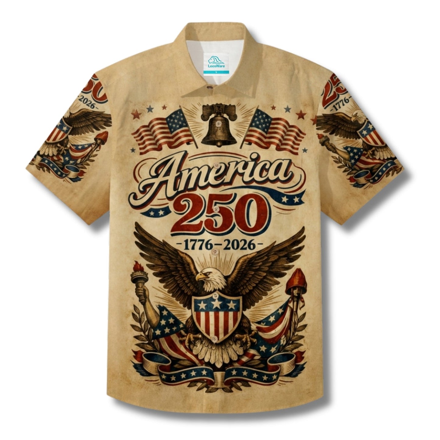 LeosWare® Men's Hawaiian Shirt Short Sleeve Button-up Breathable & Quick-Dry Aloha 250th Anniversary Celebration Of Us Independence Day
