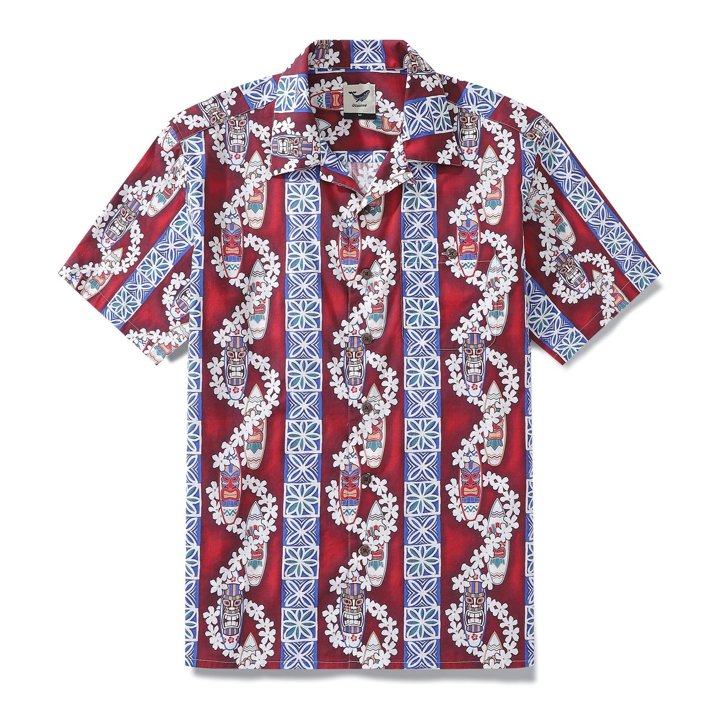 Hawaiian Shirt For Men Surfboard and Lei Shirt Camp Collar 100% Cotton