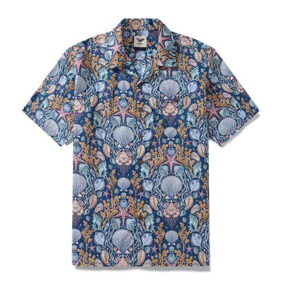 Hawaiian Shirt For Men Deep Sea Damask By Rebecca Elfast Shirt Camp Collar 100% Cotton