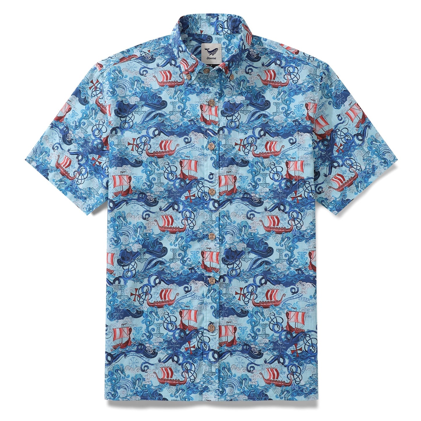 Men's Hawaiian Shirt Vikings By Alice Brown Cotton Button-down Short Sleeve Aloha Shirt