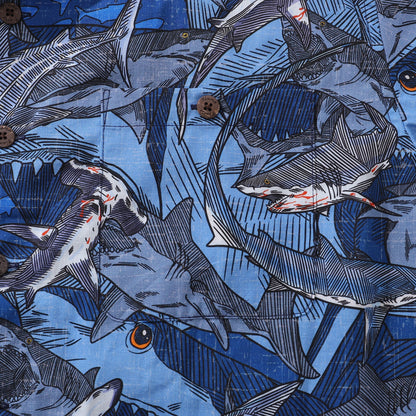 Hawaiian Shirt For Men Sharks in Schools Shirt Camp Collar 100% Cotton