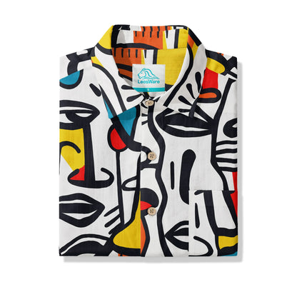 LeosWare® Men's Hawaiian Shirt Short Sleeve Button-up 100% Cotton Aloha Face Paint Palette