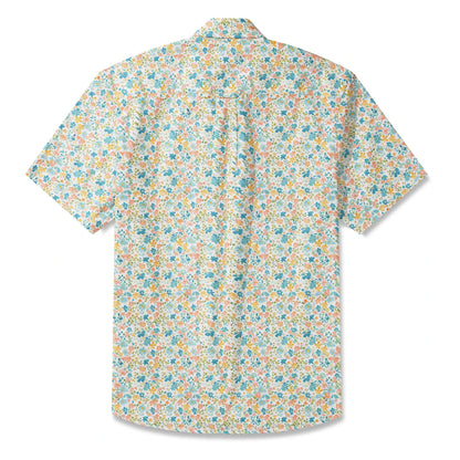 LeosWare® Flower Men's Hawaiian Shirt Short Sleeve Button-up 100% Cotton Beige Aloha Sunny Day Wildflowers