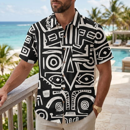 LeosWare® Men's Hawaiian Shirt Short Sleeve Button-up 95% Polyester, 5% Spandex Aloha Night Idol