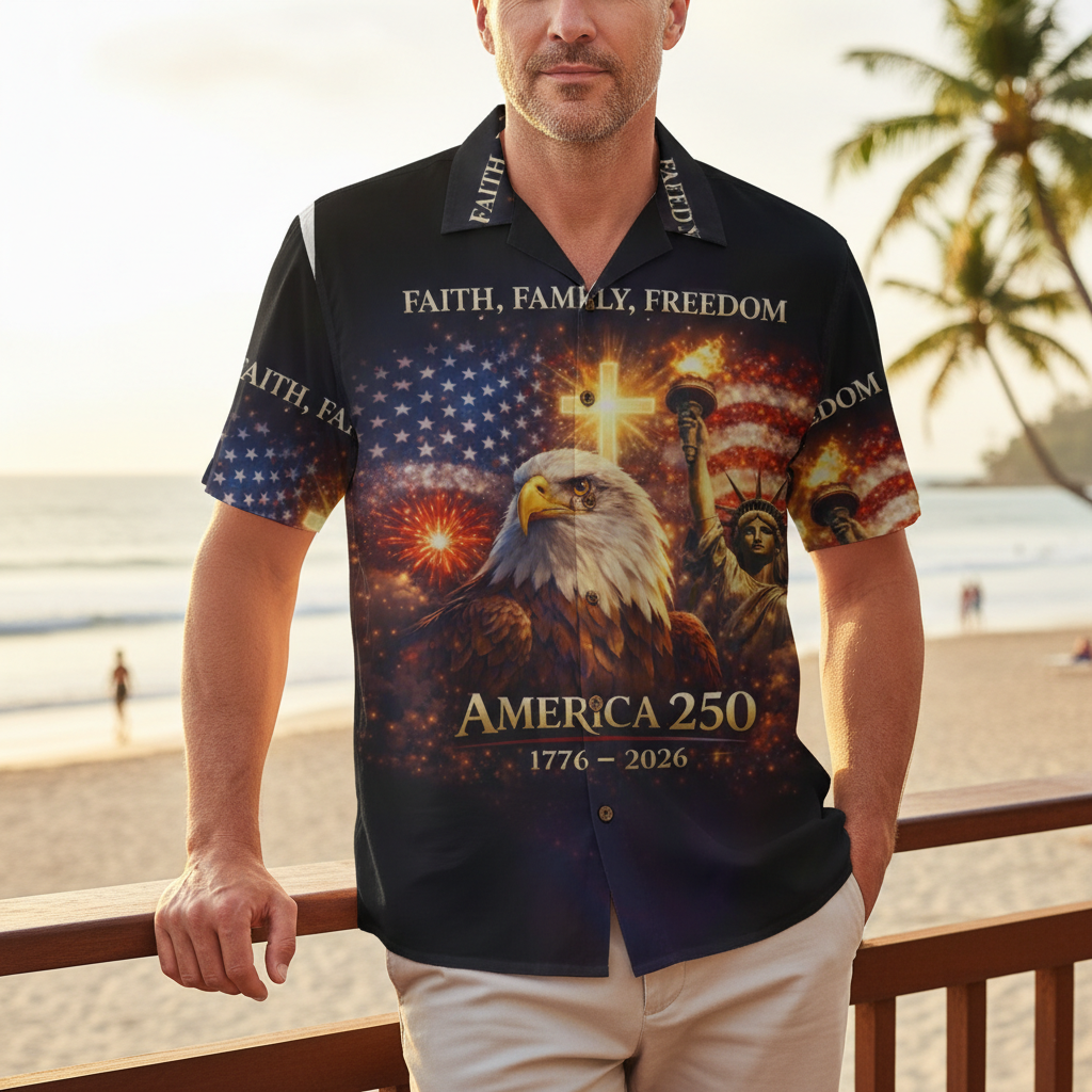 LeosWare® Men's Hawaiian Shirt Short Sleeve Button-up Breathable & Quick-Dry Aloha 250th Anniversary Celebration Of U.s. Independence Day