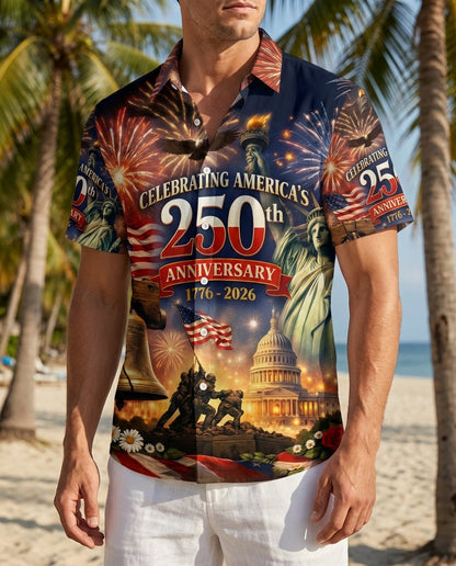 LeosWare® Men's Hawaiian Shirt Short Sleeve Button-up Breathable & Quick-Dry Aloha 250th Anniversary Celebration Of U.s. Independence Day