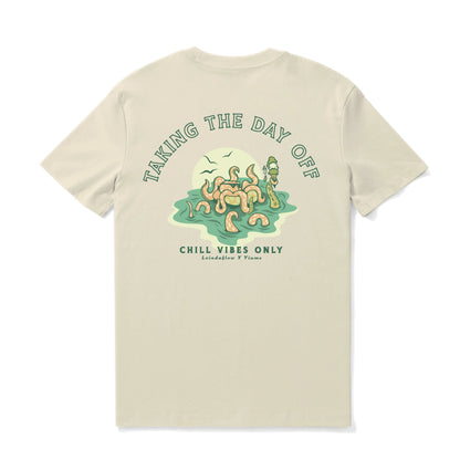 Hawaiian Tee For Men Taking the day off By Loindaflow Tee Crew Neck 100% Cotton - BEIGE