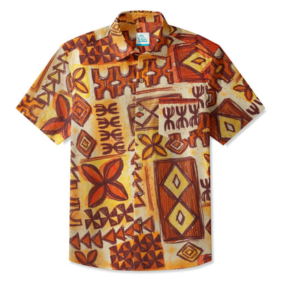 LeosWare® Men's Hawaiian Shirt Short Sleeve Button-up 95% Polyester, 5% Spandex Aloha Ember Tribe