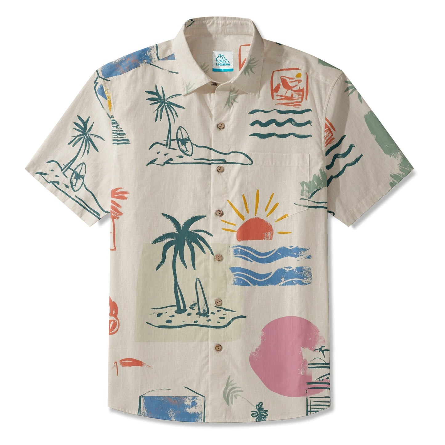 LeosWare® Men's Hawaiian Shirt Short Sleeve Button-up Breathable & Quick-Dry Aloha Tropic Sketch