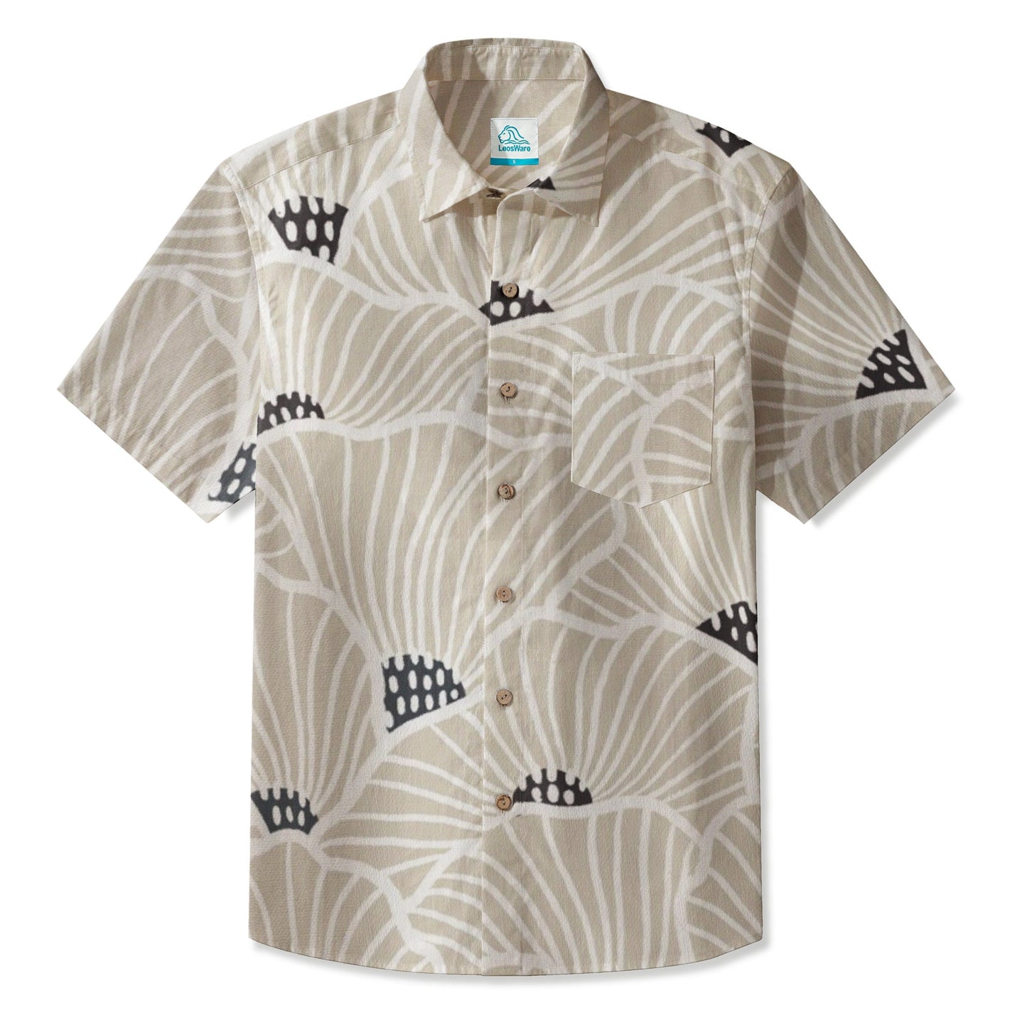 LeosWare® Men's Hawaiian Shirt Short Sleeve Button-up 95% Polyester, 5% Spandex Aloha Floral Stripes