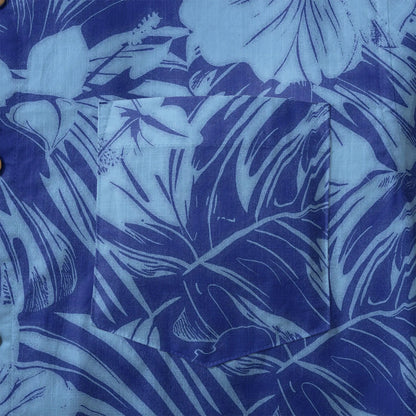 LeosWare® Hibiscus Flower Men's Hawaiian Shirt Short Sleeve Button-up 100% Cotton Blue Aloha Blue Serenity