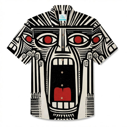 LeosWare® Men's Hawaiian Shirt Short Sleeve Button-up Breathable & Quick-Dry Aloha Savage Cry