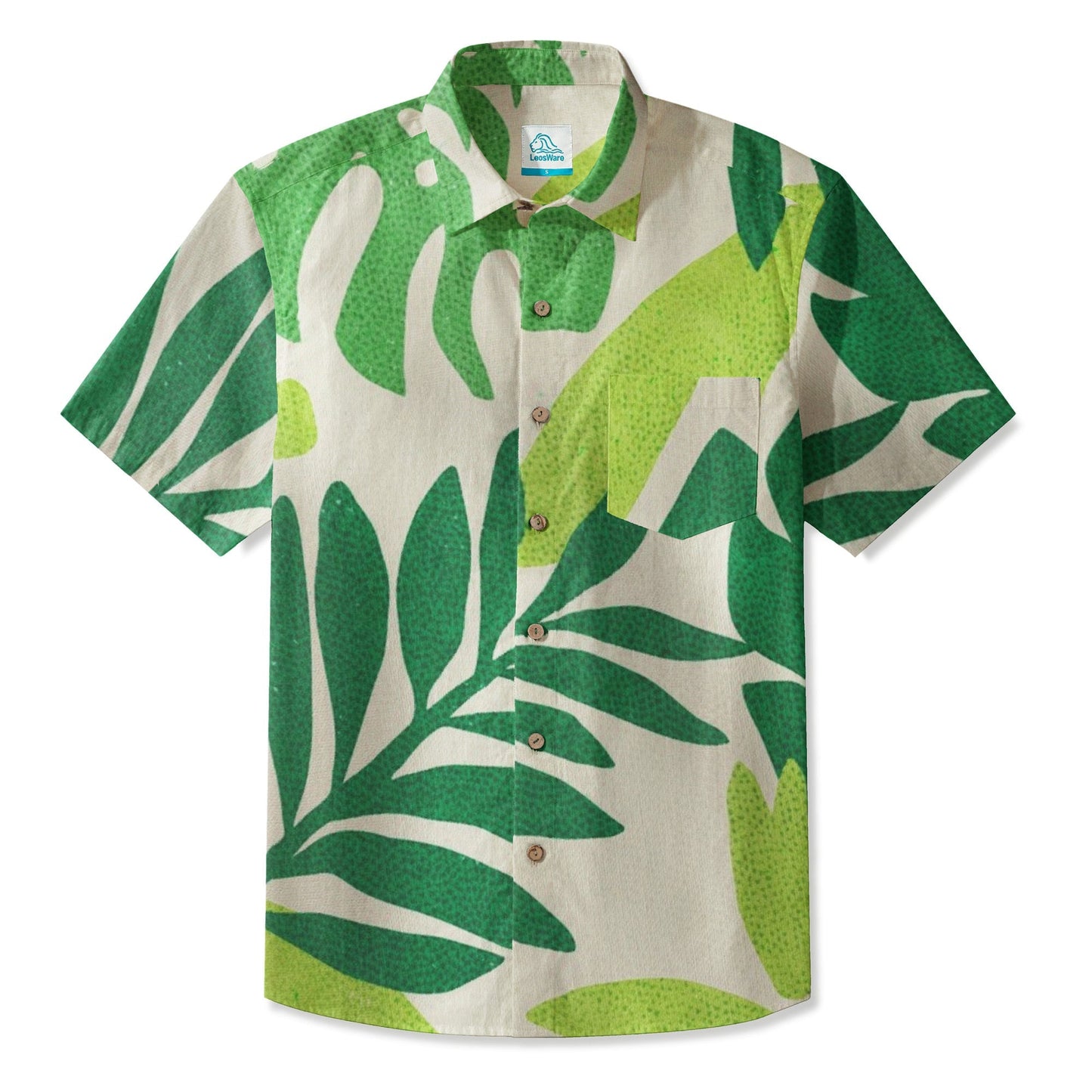 LeosWare® Men's Hawaiian Shirt Short Sleeve Button-up 95% Polyester, 5% Spandex Aloha Verdant Breeze