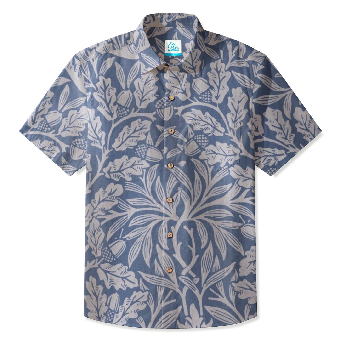 LeosWare® Men's Hawaiian Shirt Short Sleeve Button-up Breathable & Quick-Dry Aloha Azure Oak