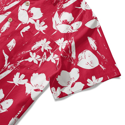 LeosWare® Flower Men's Hawaiian Shirt Short Sleeve Button-up 100% Cotton Red Aloha Red Earth Aroma
