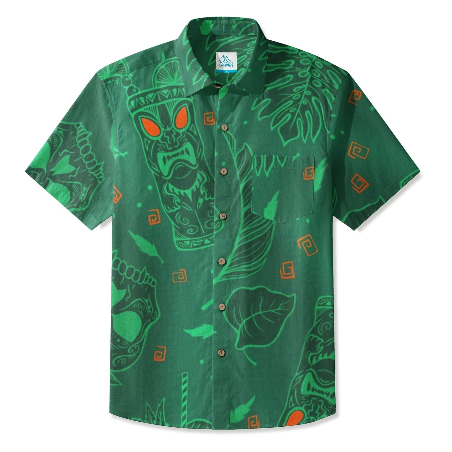 LeosWare® Men's Hawaiian Shirt Short Sleeve Button-up Premium polyester fabric Aloha A Tropical Treasure