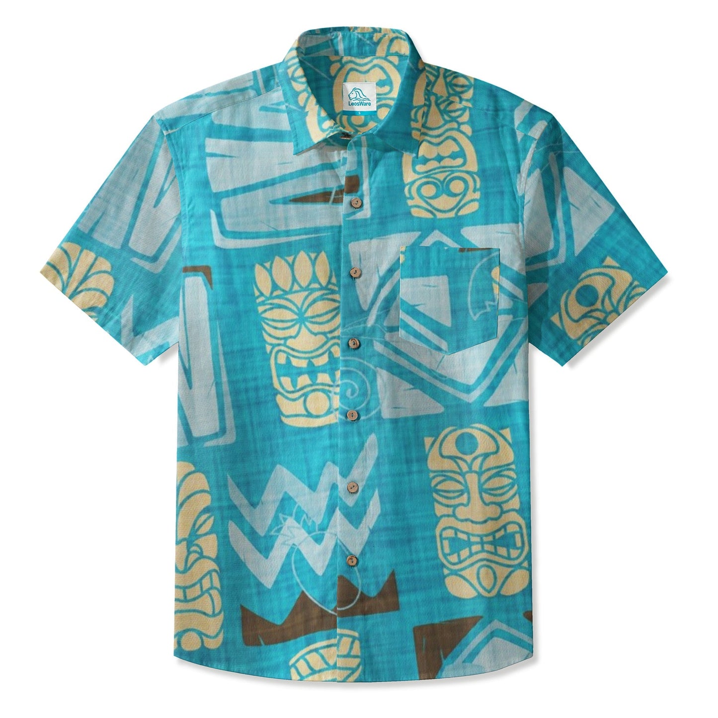 LeosWare® Men's Hawaiian Shirt Short Sleeve Button-up Breathable & Quick-Dry Aloha Tiki Geo
