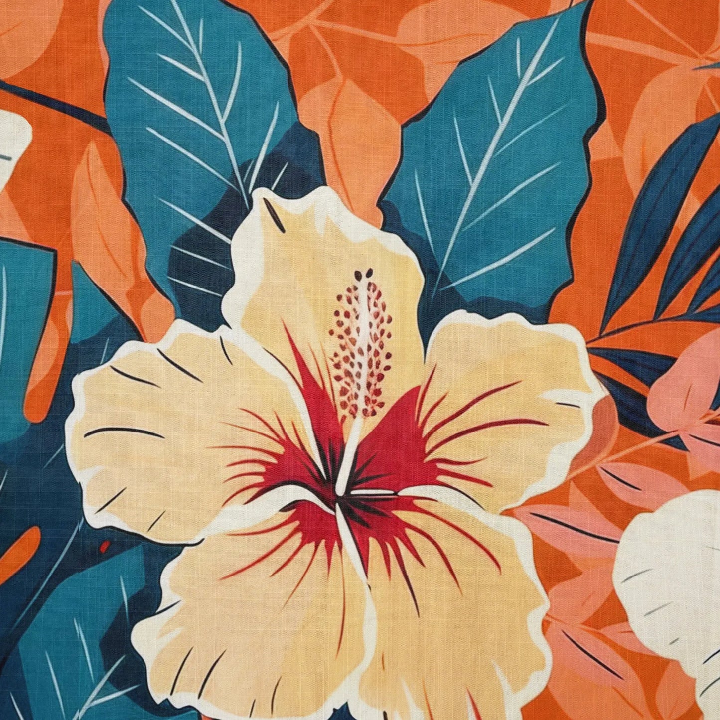 LeosWare® Men's Hawaiian Shirt Short Sleeve Button-up 100% Cotton Orange Aloha Blooming Orange Hibiscus