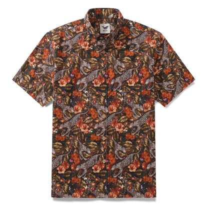 Men's Hawaiian Shirt The Playful Leopard Print Cotton Button-down Short Sleeve Aloha Shirt