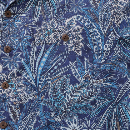 Hawaiian Shirt For Men Tropical Blues Print Shirt Camp Collar 100% Cotton Shirt