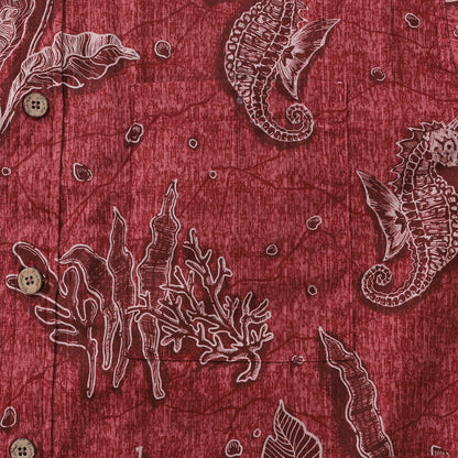 Red Hawaiian Shirt For Men Seahorses Shirt Button-down Short Sleeve 100% Cotton Shirt