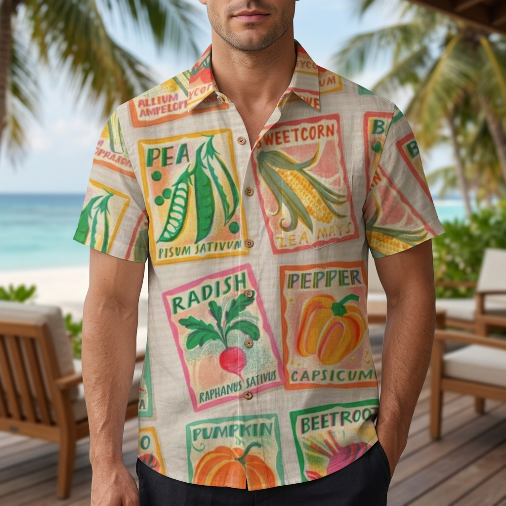 LeosWare® Men's Hawaiian Shirt Short Sleeve Button-up Breathable & Quick-Dry Aloha Fresh From The Farm