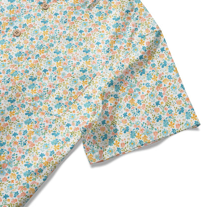 LeosWare® Flower Men's Hawaiian Shirt Short Sleeve Button-up 100% Cotton Beige Aloha Sunny Day Wildflowers