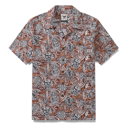 Hawaiian Shirt For Men Tiki Totem Vintage Shirt Camp Collar 100% Cotton