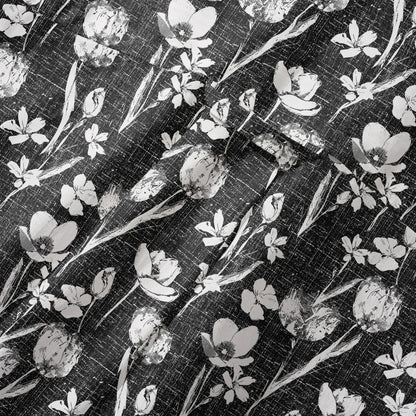 LeosWare® Flower Men's Hawaiian Shirt Short Sleeve Button-up 100% Cotton Black Aloha Ink Strokes And Flower Traces
