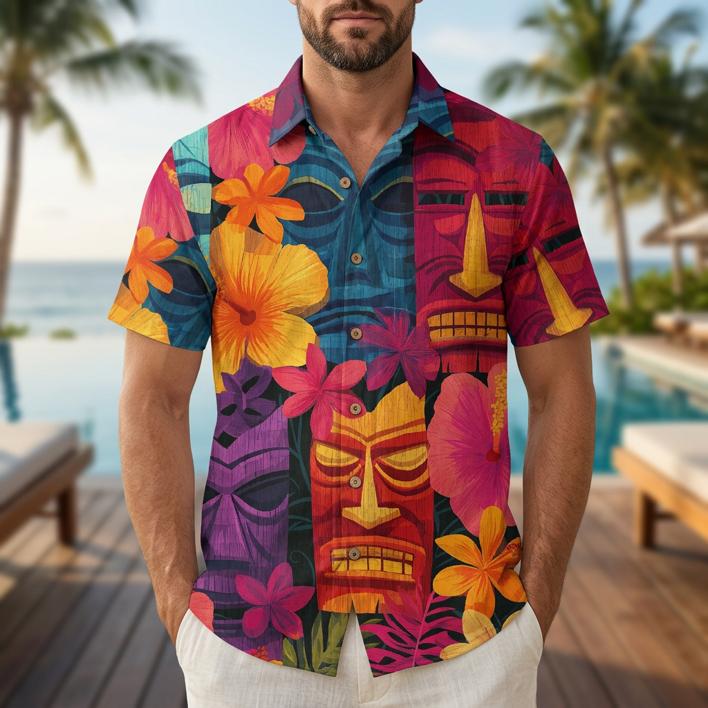 LeosWare® Men's Hawaiian Shirt Short Sleeve Button-up Breathable & Quick-Dry Aloha Tropical Tiki Vibes