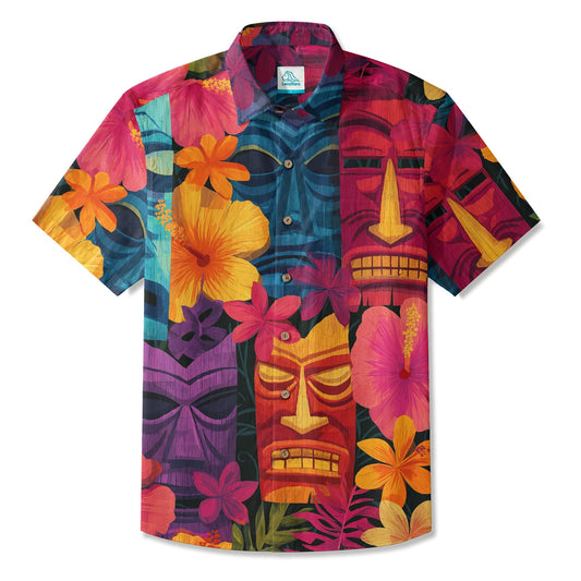 LeosWare® Men's Hawaiian Shirt Short Sleeve Button-up Breathable & Quick-Dry Aloha Tropical Tiki Vibes