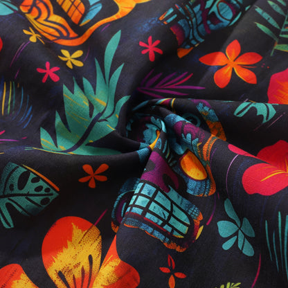 100% Cotton Hawaiian Shirt For Men Tiki Tribal Revelry Camp Collar Shirt