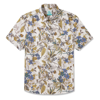 LeosWare® Men's Hawaiian Shirt Short Sleeve Button-up 100% Cotton Aloha Vintage Floral Branches And Leaves