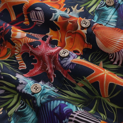 Hawaiian Shirt For Men Marine Life Carnival Button-down Short Sleeve 100% Cotton Shirt