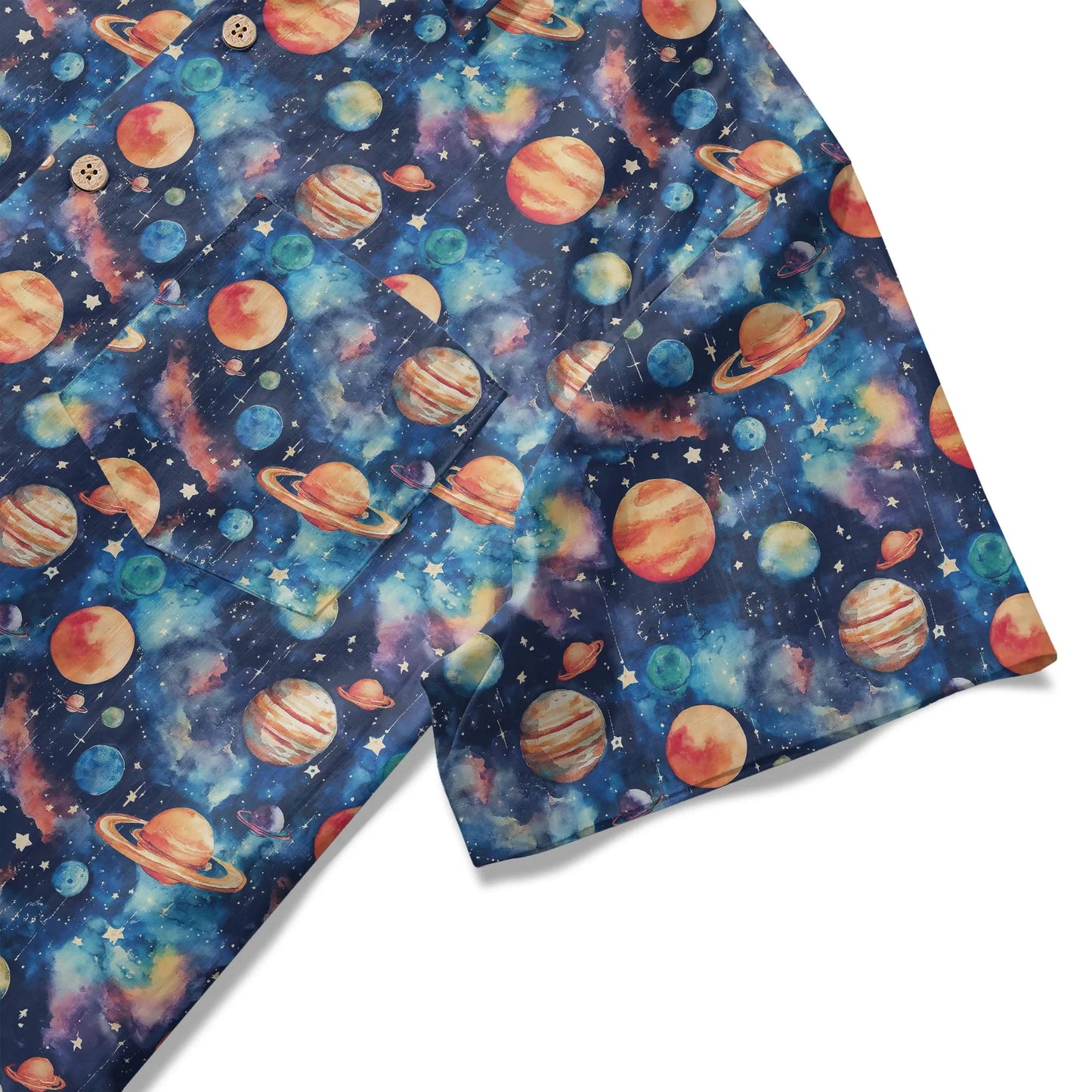 LeosWare® Men's Hawaiian Shirt Short Sleeve Button-up 100% Cotton Blue Aloha Starry Journey