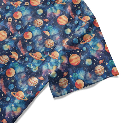 LeosWare® Men's Hawaiian Shirt Short Sleeve Button-up 100% Cotton Blue Aloha Starry Journey