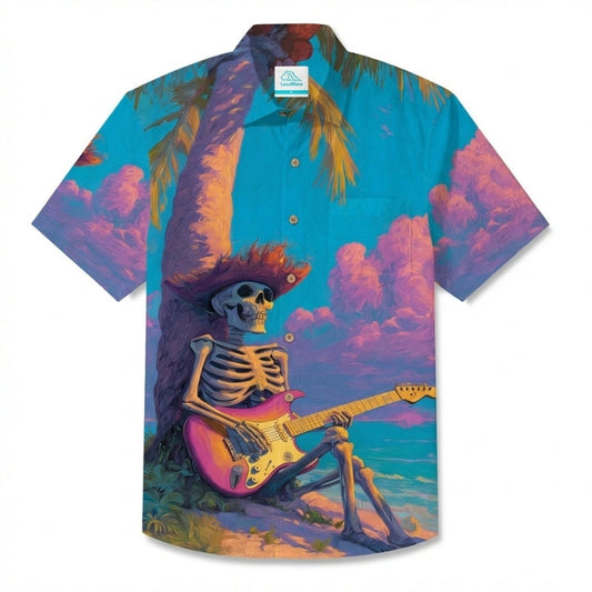 LeosWare® Men's Hawaiian Shirt Short Sleeve Button-up Breathable & Quick-Dry Aloha Bone Surfer